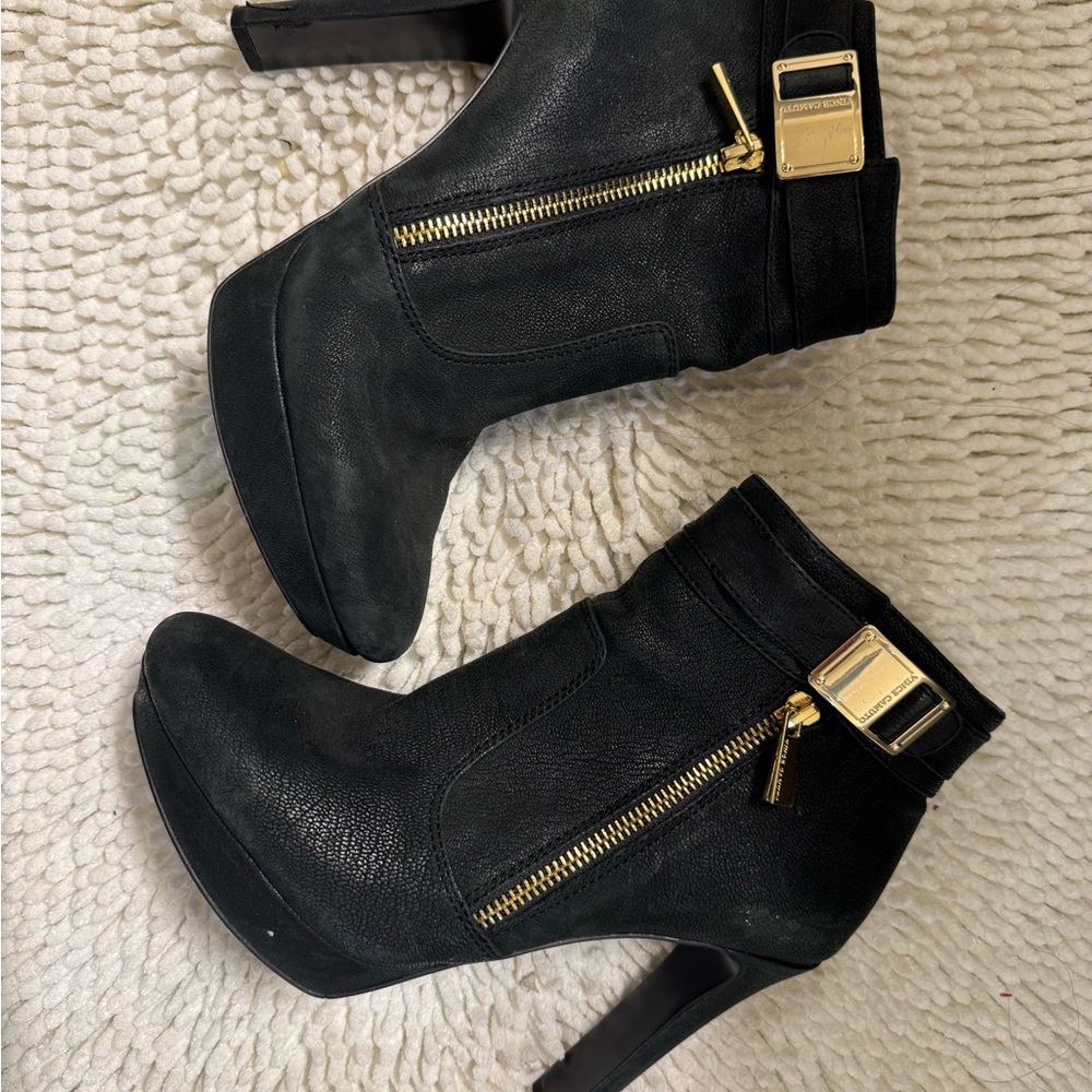 Vince Camuto Black Boots with Gold Accents